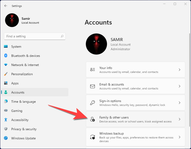 Select the "Family & other users" option.