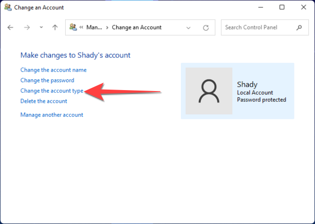 Then, select "change account type."