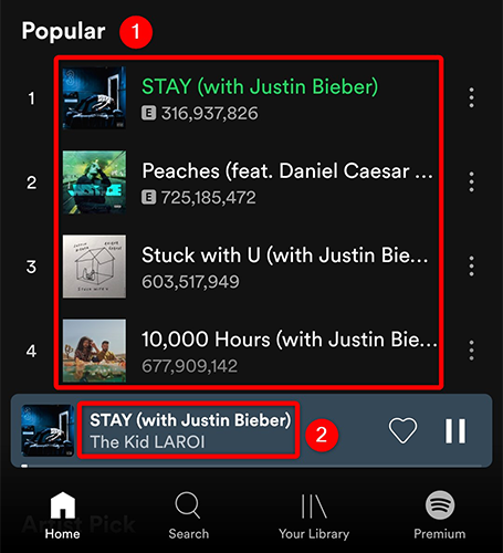 Play a song and tap the "Now Playing" bar in the Spotify app.