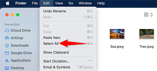 Choose Edit > Select All in a Finder window.