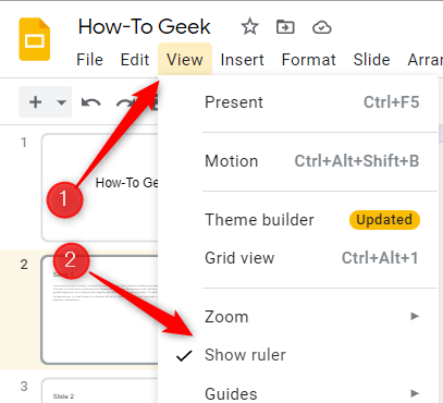 Click "View" and then select "Show Ruler."