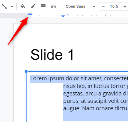 Click and drag the first line indent tool.