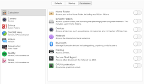 Elementary OS' settings app displaying the app permissions section.