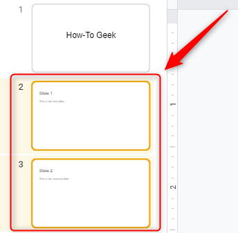 Select multiple slides in Google Slides.