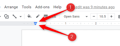 Two small indent tools in the ruler.