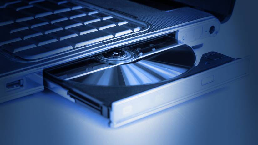 A visual disk in the DVD drive drive.