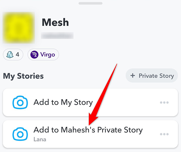 Tap the Private Story on the profile page in Snapchat.