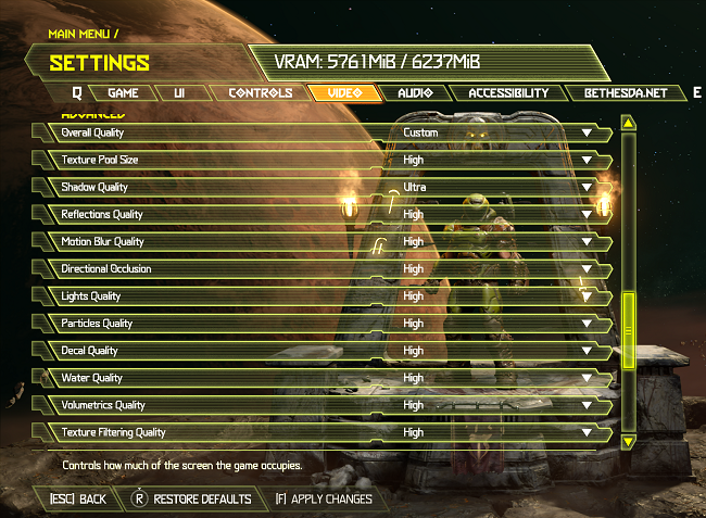 A video game configuration page