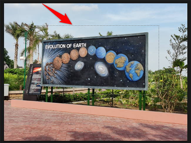 A photo with an area selected in Photoshop.