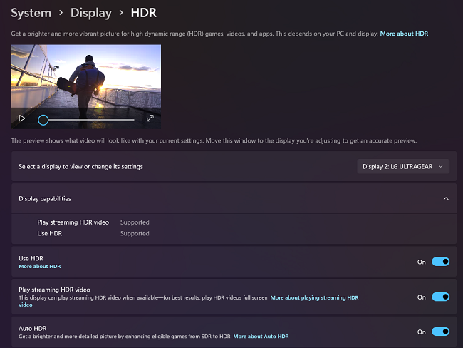 Windows 11 Advanced HDR Settings