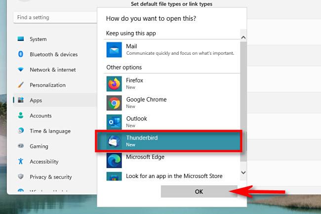 Select your email client and click "OK."