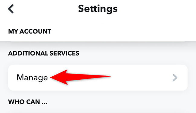 Select "Manage" on the "Settings" page.