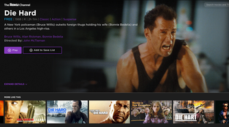 'Die Hard' on the Roku Channel in the browser.
