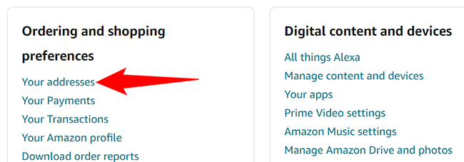 Select the "Your Addresses" option.