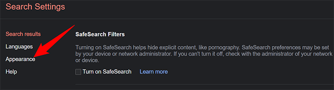 Choose "Appearance" from the left sidebar.