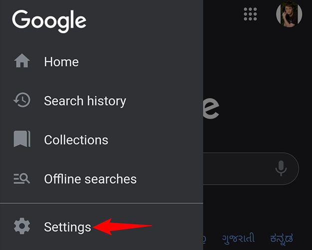 Tap "Settings" in the menu.