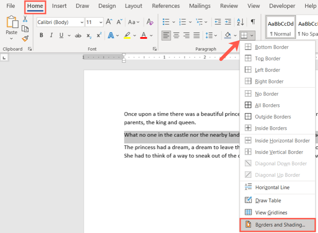 Selected Border How to Put a Border Around Text in Microsoft Word