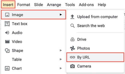 Select Insert, Image, By URL