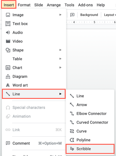 Click Insert, Line, Scribble