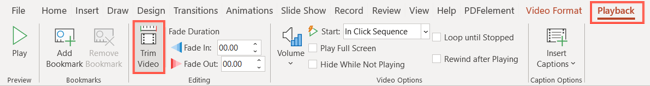 Trim Video on the Playback tab