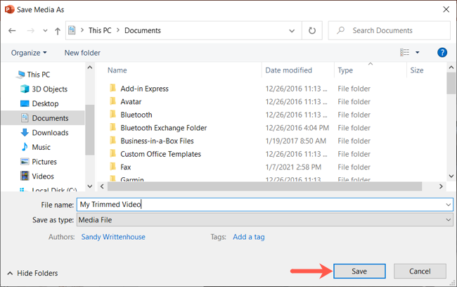 Pick a location to Save the file