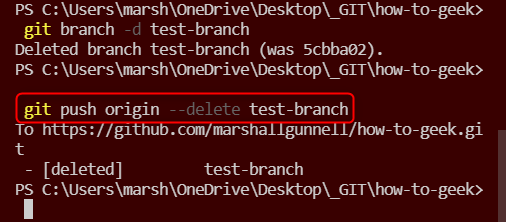 The command to delete a remote branch.