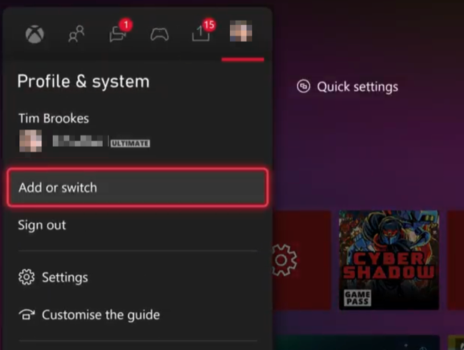 Add account to Xbox console