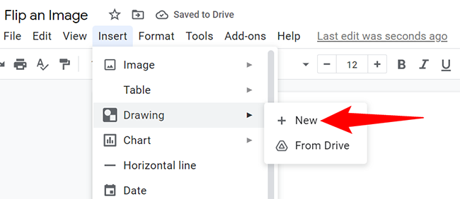 Choose Insert > Drawing > New from the menu bar.