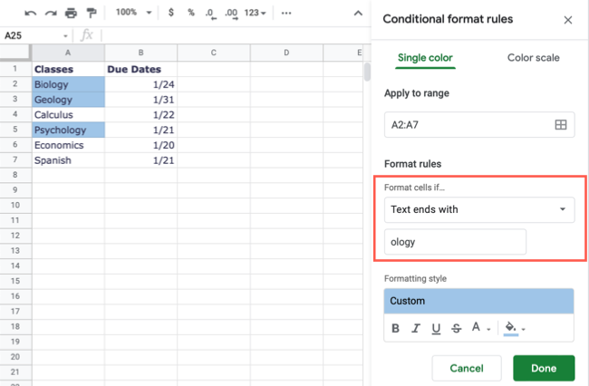 How to Automatically Highlight Certain Text in Google Sheets
