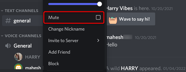 Right-click the user and select "Mute."