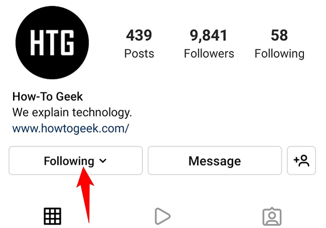 Choose "Following" on the profile page.