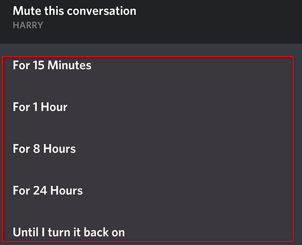 Select a mute duration.