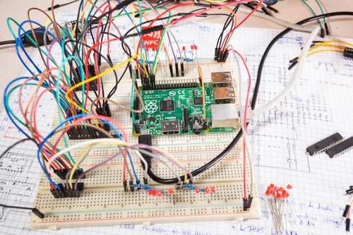 A Raspberry Pi with breadboard setup for LED projects