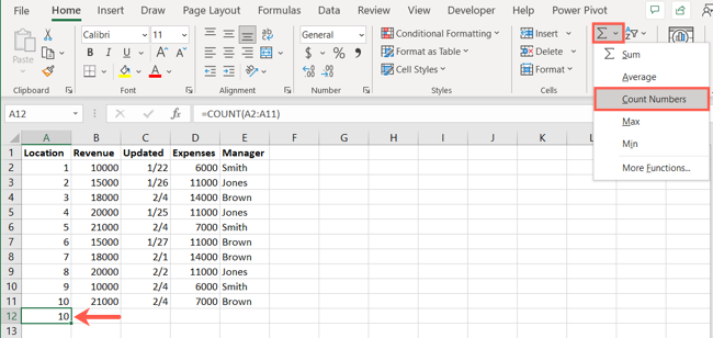 How to Use the COUNT Function in Microsoft Excel