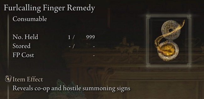 Finger Remedy menu in Elden Ring.