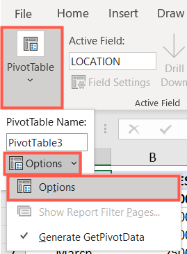Open the pivot table Options