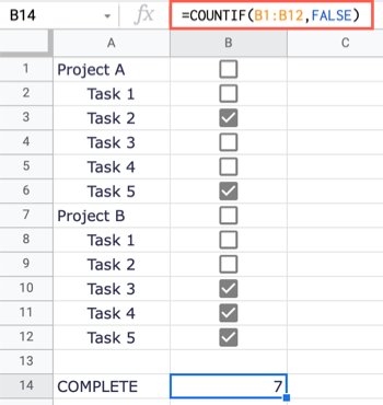 COUNTIF using False in Google Sheets