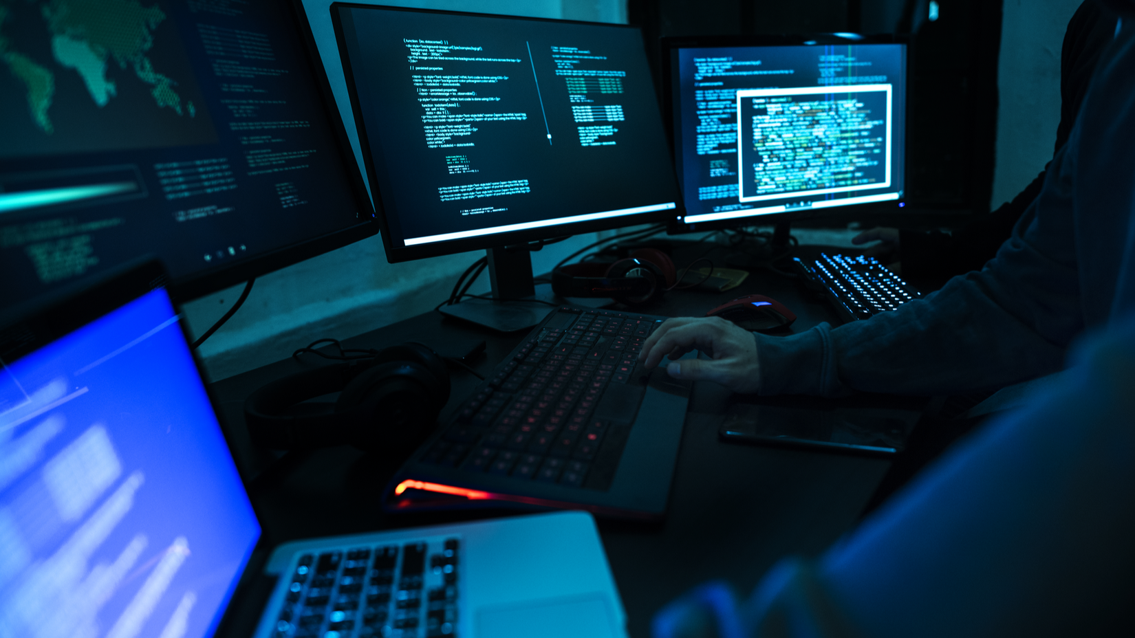 A cyber crime lab filled with computers.