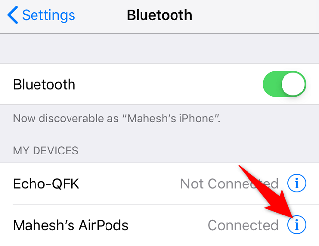 Select "i" next to the AirPods.