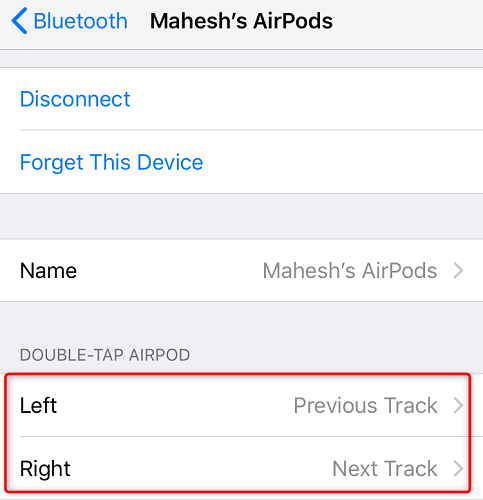Select the "Left" or "Right" AirPod.