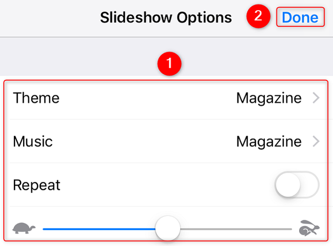Customize the slideshow and tap "Done."