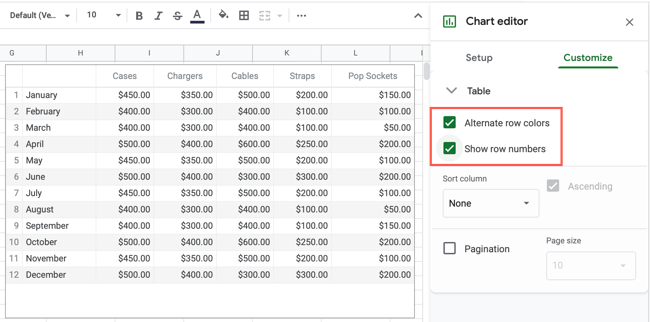 How to Make a Table in Google Sheets Using a Table Chart