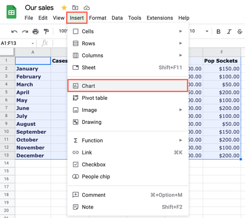 How to Make a Table in Google Sheets Using a Table Chart