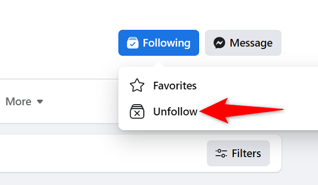 Click "Unfollow" in the menu.