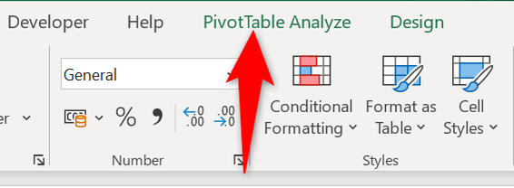 Select the "PivotTable Analyze" tab at the top.