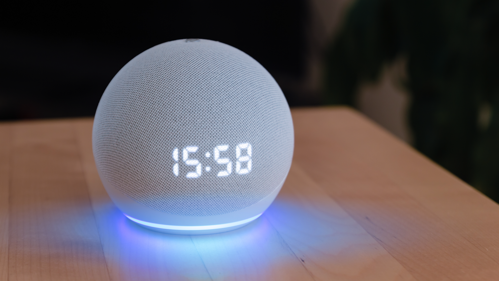 An echo point on the table with the time on it and the ring shining on it.