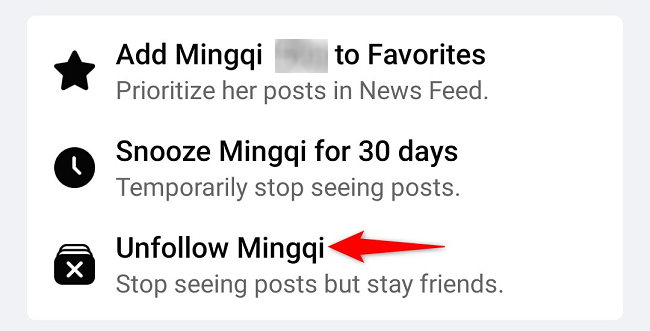 Select "Unfollow [Person Name]" in the menu.