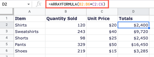 How to Use the ARRAYFORMULA Function in Google Sheets