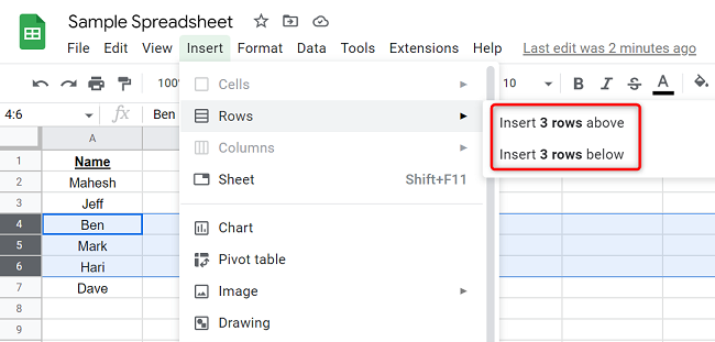 How to Insert Multiple Rows in Google Sheets