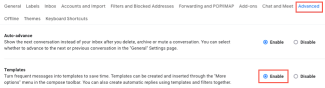 Enable Templates in Gmail Settings